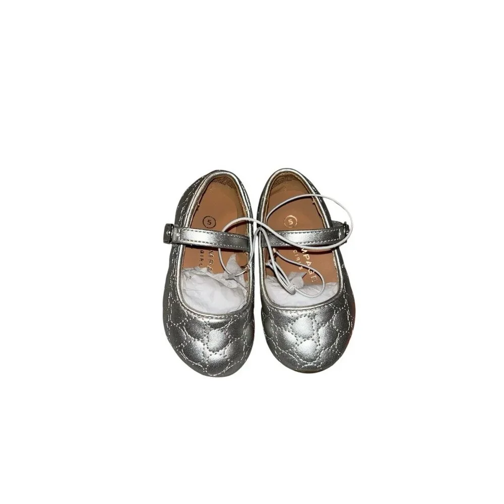 Rampage Girls Sliver Casual Dress Holiday School Ballet Flats Shoes Size 5
